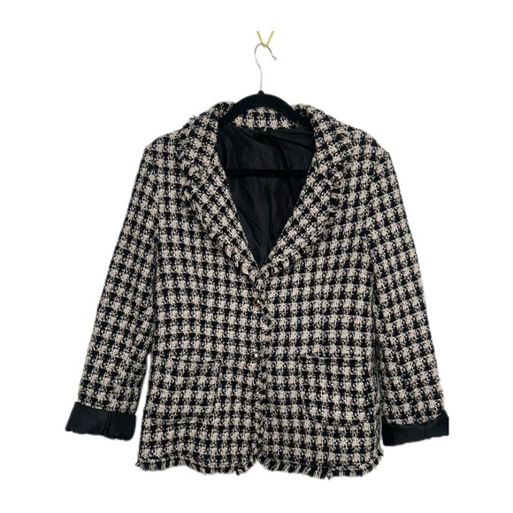 Venti6 Women's Chic Black and Cream Houndstooth Blazer With Buttons Size Medium - Picture 1 of 8
